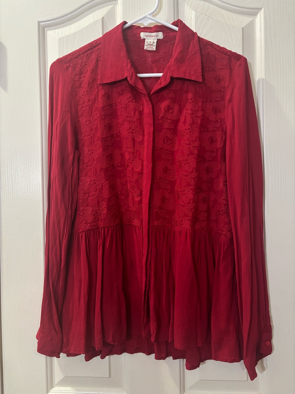 Sundance Red Lace Peasant Blouse Women's Top